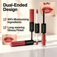 Gloss à lèvres longue tenue double embout avec logo personnalisé, finition brillante, haute pigmentation, hydratant, maquillage pour les lèvres en marque privée