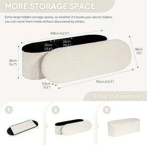 110*38*38 सेमी आधुनिक बड़ी क्षमता वाली टेडी वेल्वेट फोल्डेबल स्टोरेज बेंच स्टूल ओट्टमैन होम लिविंग रूम स्कूल प्रवेश के लिए - Product Image 2