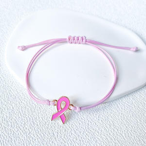 Lc20250425 थोक फैशन स्तन कैंसर जागरूकता ब्रेसलेट हैंडमेड रस्सी स्ट्रिंग गुलाबी रस्सी स्ट्रिंग - Product Image 3