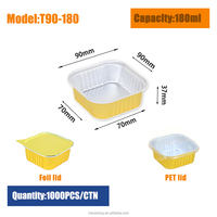 Pet Food Aluminum Foil Containers with PP Lid Oven Safe & Food Grade Square Design for Boarding 180ML