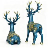 Estatua de Pareja de Ciervos de FRP con Acabado Azul Dorado, Escultura de Alce de Resina, Decoración para Hogar, Villa o Jardín, Adorno Animal
