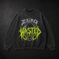 Sweat-shirt oversize délavé à col rond unisexe ZERO WASTED avec imprimé crâne, en coton épais, style Y2K streetwear, sudadera personnalisée
