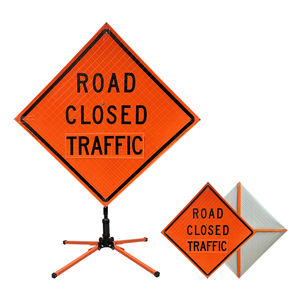 Control de tráfico temporal, señales de seguridad de tráfico, construcción, señales enrollables reflectantes, carril central cerrado por delante - Product Image 2