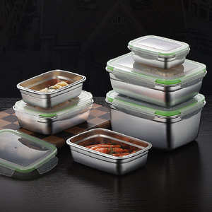 304 Stainless Steel Food <b>Storage</b> <b>Container</b> Rectangle Clip On Lid Airtight Lunchbox Refrigerator Safe Travel Use - Product Image 1