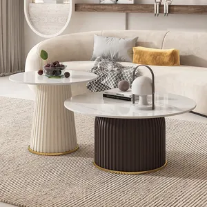 طاولة قهوة بيضاء تصميم بسيط تصميم إسكندنافي طاولة دائرية مودرن تصميمات داخلية لأثاث غرف المعيشة 2024