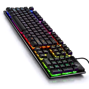 최고의 판매 RGB 네온 조명 변경 키보드 104 키 PC 유선 USB 기계식 게임 키보드 컴퓨터 액세서리