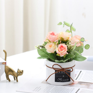Ensemble de bouquets de roses artificielles pour jardin et fleurs, plantes en pot en plastique multicolores, décoration de bureau intérieure, feuilles hautement réalistes - Product Image 4