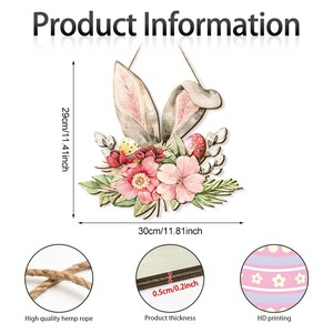 Easter Bunny Wooden Door Hanger Pink Floral Design Handmade Home Decor For Spring Celebration - Product Image 4