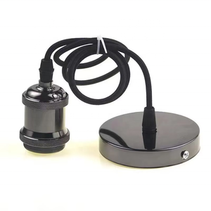 Edison Rétro Lustre E27 Support de Lampe <span class=keywords><strong>Fil</strong></span> <span class=keywords><strong>Suspendu</strong></span> Base Suspendue <span class=keywords><strong>Fil</strong></span> Tressé Support de Lampe en Aluminium - Product Image 1
