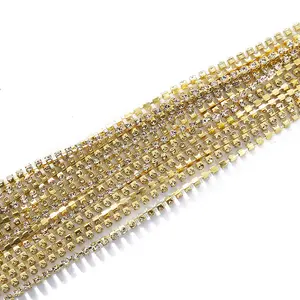Toptan 2mm 2.5mm 2.8mm 3mm cam taş zincir suni elmas zincir dikiş el sanatları elbise dekorasyon için
