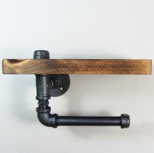 Rak Pipa Industri dengan Kayu 43,<span class=keywords><strong>3</strong></span> inci Furnitur Ruang Tamu Bergaya Rustic Rak Buku <span class=keywords><strong>3</strong></span> Tingkat dengan Braket Logam Gantung - Product Image 2