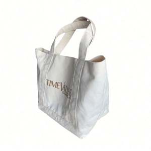 Sac fourre-tout en toile de coton épais de 16 oz, blanc, grande capacité, personnalisable avec logo imprimé, idéal pour les cadeaux et le shopping - Product Image 4