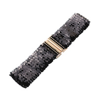 Yonger Factory femmes fille large élastique paillettes paillettes taille cravate avec boucle dorée serrure ceinture pour robe jupe