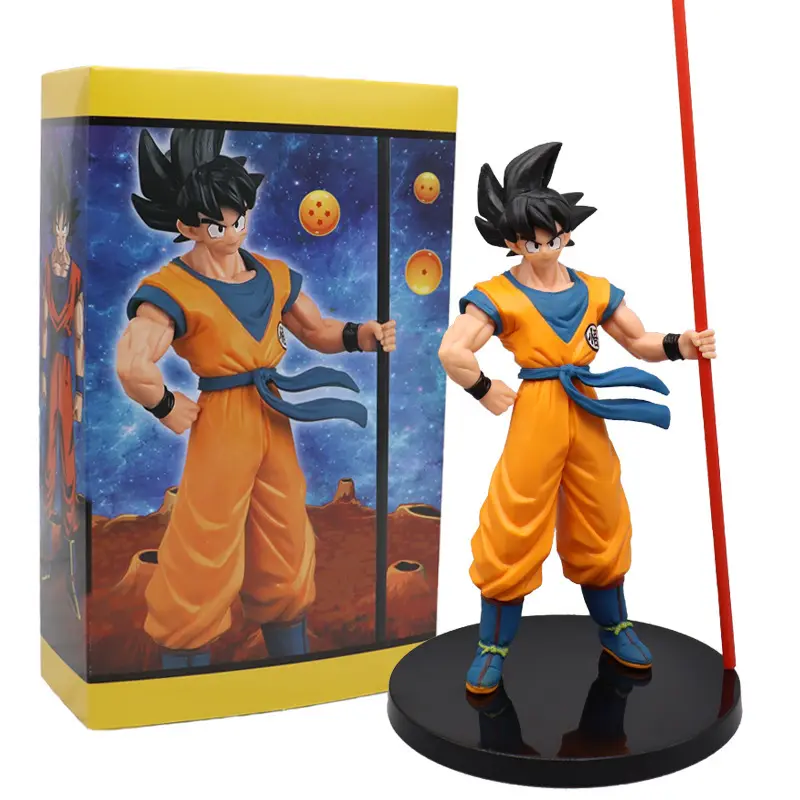 22cm Dragon-ball Son Goku Action Figure Standing Goku Holding a Stick PVC Figure Toys 2 Colors