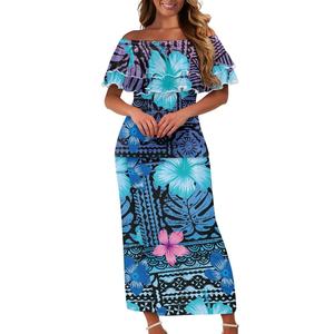 <span class=keywords><strong>Abbigliamento</strong></span> polinesiano donna due pezzi Set personalizzato Puletasi con spalle scoperte top e gonne lunghe - Product Image 1