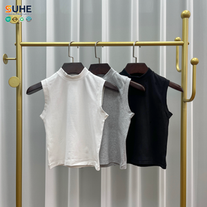 เสื้อครอปแขนกุดคอสูง SUHE สำหรับผู้หญิง ผ้าฝ้าย 92% สแปนเด็กซ์ 8% ทรงเข้ารูป คอสูง รับผลิตแบบ OEM ODM - Product Image 3