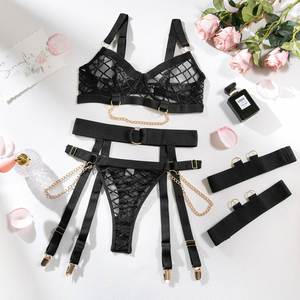 ชุดชั้นในเซ็กซี่แบบโปร่งตาข่าย ชุดสามชิ้นสวมใส่สบาย แฟชั่น - Product Image 6