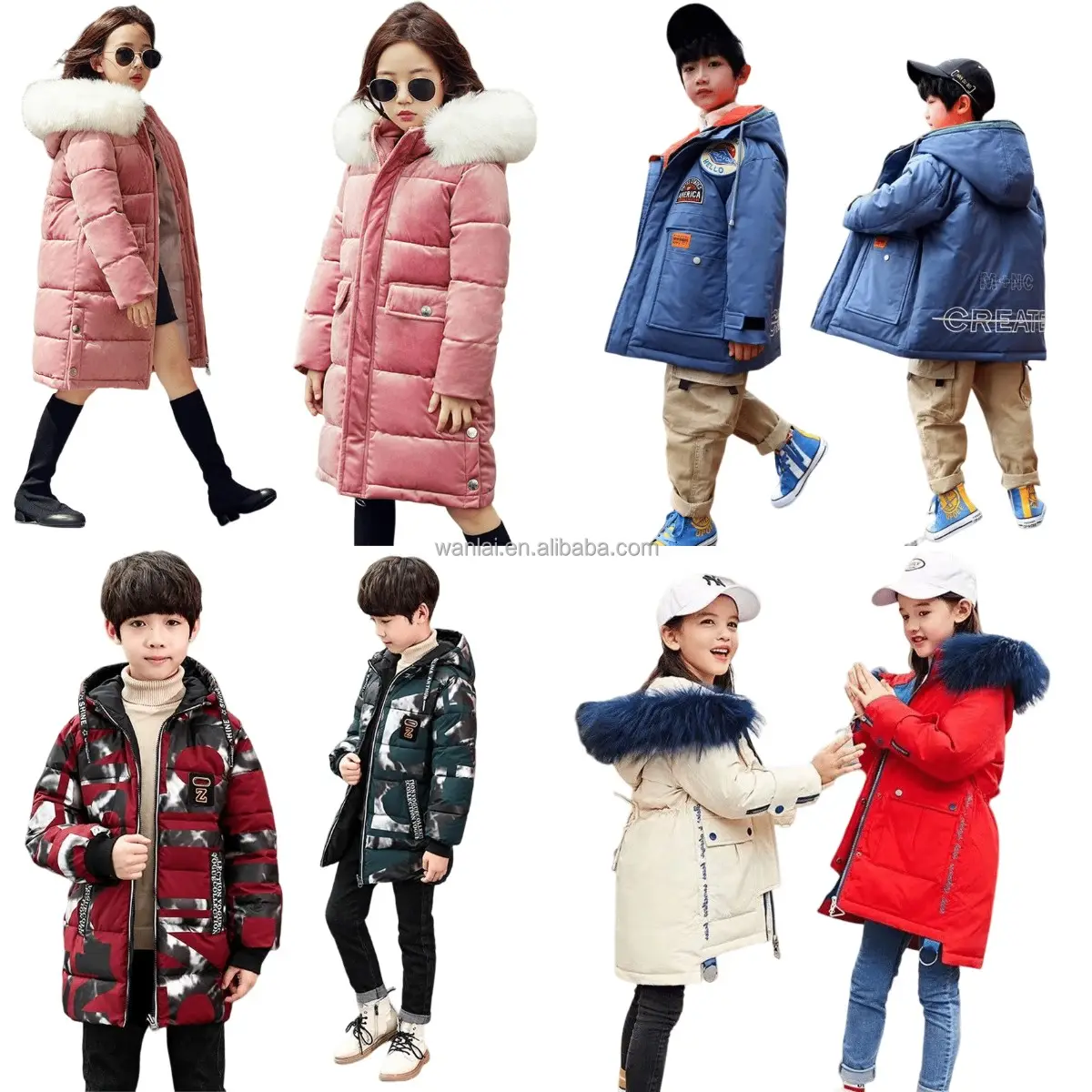 Hot Sales Children Cotton-padded Parka Coats with Hoodies Thicken Warm Long Kids winter Jackets
