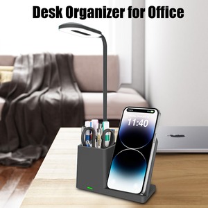 Lampe de bureau à charge sans fil avec support pour stylo, bras flexible, gradation tricolore, commande tactile, chargeur sans fil 3-en-1 15W, design moderne - Product Image 4