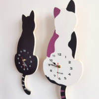 Jam Dinding Kayu Premium Desain Kucing Kartun Anak-Anak Super Senyap Tanpa Bunyi Tik-Tok untuk Kamar Anak