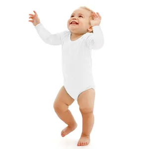 Grosir Grosir Guangzhou Bodysuit Bayi Putih Bodysuit Katun 100% Mewah Baru Lahir untuk Bayi Lengan Panjang Bayi Polos Satu Potong