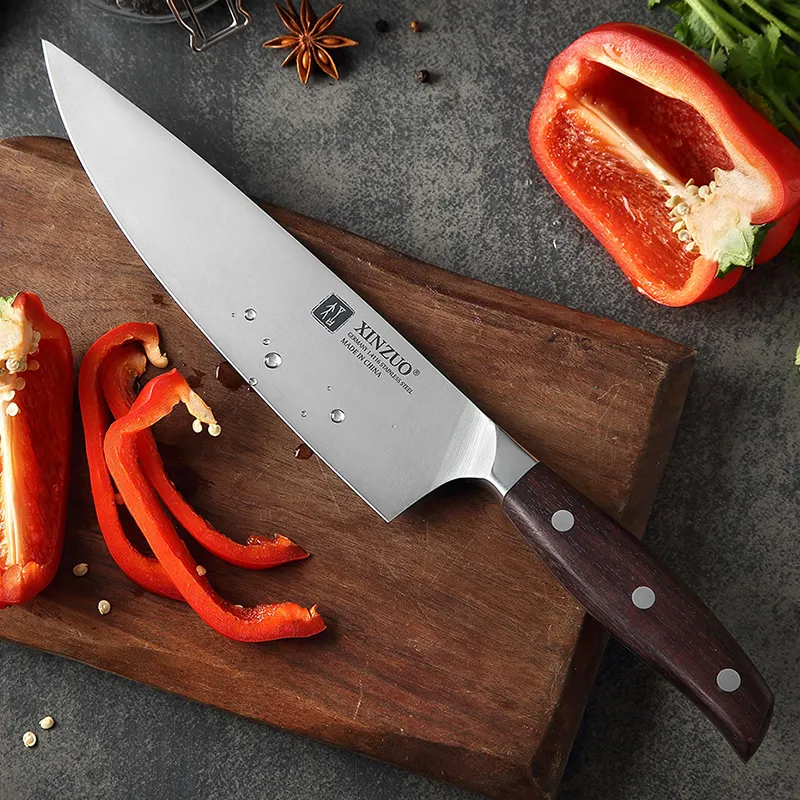 Hezhen couteau de chef de cuisine allemand, couteau professionnel en acier inoxydable 1.4116 de 8 pouces avec manche en bois