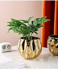 <span class=keywords><strong>Maceta</strong></span> de cerámica de oro galvanizado para <span class=keywords><strong>mujer</strong></span>, jarrón redondo pequeño, decoración de arreglo de flores, accesorios de tiro para regalo - Product Image 4