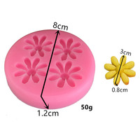 Cetakan Silikon Dekorasi Kue Fondant Bentuk Bulat 3D 4 Bunga Aster Kecil yang Cantik untuk DIY