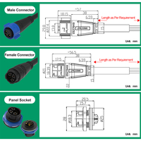 Connecteur étanche M19 avec longueur de câble personnalisée IP67, verrouillage par poussée, 2 à 9 broches, pour équipement électrique extérieur