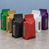 Meilleure Vente : Sachet Refermable Mat Coloré de Qualité Alimentaire avec Fermeture Éclair, Scellé sur Huit Côtés et Fenêtre Latérale pour Grains de Café, Fond Plat
