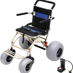 Fauteuil roulant de <span class=keywords><strong>plage</strong></span> manuel pliant léger à 4 roues avec poignée de chariot Conception de mobilité en sable - Product Image 1