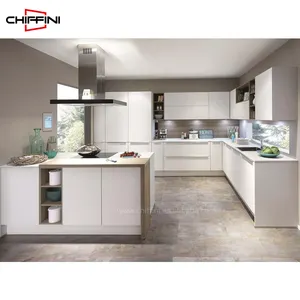 Legno bianco lucido personalizzato modulare economico pvc set completo mobili pronto per l'assemblaggio armadio da cucina dal design moderno