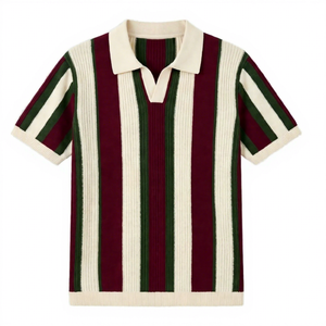 Men's Knitted <b>Striped</b> <b>Polo</b> <b>Shirt</b> Short Sleeve Regular Fit Preppy Style Color Blocked Pattern - Product Image 1