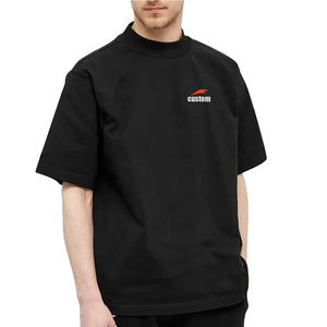 Camisetas Gruesas de Algodón de 280 g/m², Personalizadas, Cuello Alto, Corte Amplio y Largo, Cuello Redondo Simulado, Color Negro, Hombros Caídos - Product Image 1