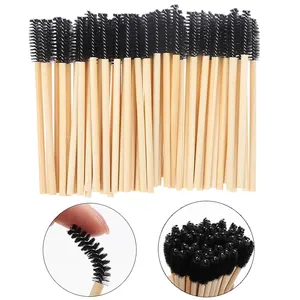 Mini Houder Mascara Borstel Wimper Make-Up Goedkope Bamboe Wegwerp Lash Toverstokken Zwart Roze Wenkbrauw Borstel Nylon Houten Wimper Borstel