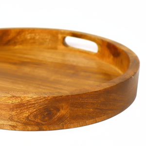 Set of 2 Rustic Acacia Wood and <b>Metal</b> Cheese Platters Raised <b>Edge</b> Snack Dish Trays Decorative Bamboo Serving Tray Set - Product Image 1