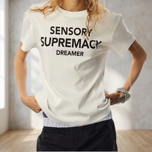 T-shirt pour femme en modal tricoté, 220g, manches courtes, col rond, coupe ample, respirant, séchage rapide, pour le bureau, été - Product Image 3