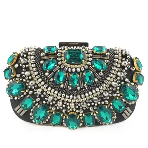 Elegant rhinestone diamond purses handbag green female ladies crystal clutch bag