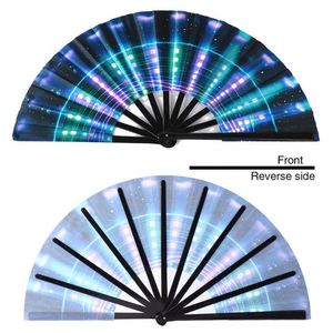 Éventail pliant en bambou personnalisé avec motif arc-en-ciel et logo, grand format, pour festival, cadeau - Product Image 3