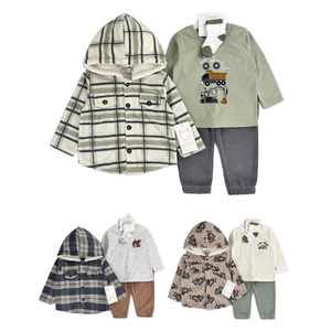Ensemble 4 pièces décontracté pour bébé garçon RZ, première collection, style décontracté, veste et haut à manches longues 100 % coton, motif uni - Product Image 1