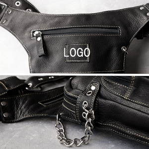 Outdoor Travel 2-Way Genuine Leather Biker <b>Waist</b> <b>Bags</b> <b>Men</b> Fashion With Zipper Closure - Product Image 6