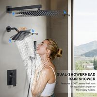 Ensemble de douche mural carré noir mat poli avec système de douche à double jet pluie et douchette à main pour hôtels et appartements