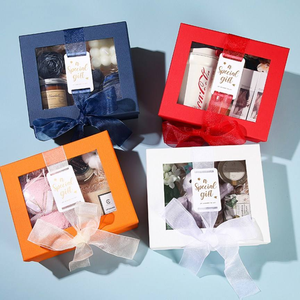 Window gift <b>box</b> paper gift <b>box</b> with clear window gift <b>box</b> with ribbon bow rectangular favor <b>box</b> gift hamper <b>box</b> - Product Image 2