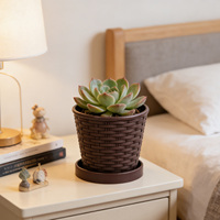 Plateau de pot de fleurs circulaire en PP tissé durable avec trou de drainage, capacité de 0,58 L, style traditionnel pour la culture de plantes succulentes en intérieur