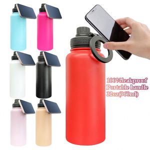 1 Pack Porte-téléphone magnétique rouge avec logo personnalisé, bouteille d'eau en acier inoxydable isolée sous vide plaquée cuivre de 32 oz avec couvercle - Product Image 1
