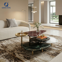 Table basse de salon personnalisée de luxe Table de canapé moderne en acier inoxydable avec combinaison en marbre pour meubles de maison, d'hôtel et de villa
