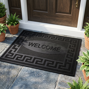 Rectangle Geometric Pattern Door Mat Welcome Text Non Slip Rubber Backing <b>Machine</b> Made Modern Style Thin Spot <b>Clean</b> Home Use - Product Image 3