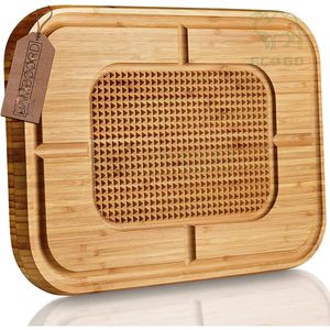 Planche à découper moderne en bambou avec rainure à jus et surface de coupe antidérapante Bonne planche à découper Bloc à découper solide pour la cuisine - Product Image 1