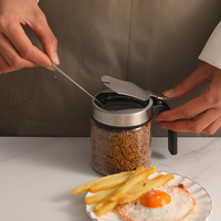 Ensemble de pots à épices en verre pour cuisine moderne de 300 ml avec couvercle et cuillère en acier inoxydable pour le stockage du sel, du sucre et des assaisonnements