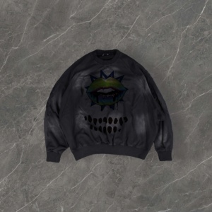 Sudadera de Cuello Redondo Extra Grande, Estilo Vintage, de Felpa Francesa, con Serigrafía, Ecológica, con Bolsillo, Lavada al Ácido, Desgastada - Product Image 4